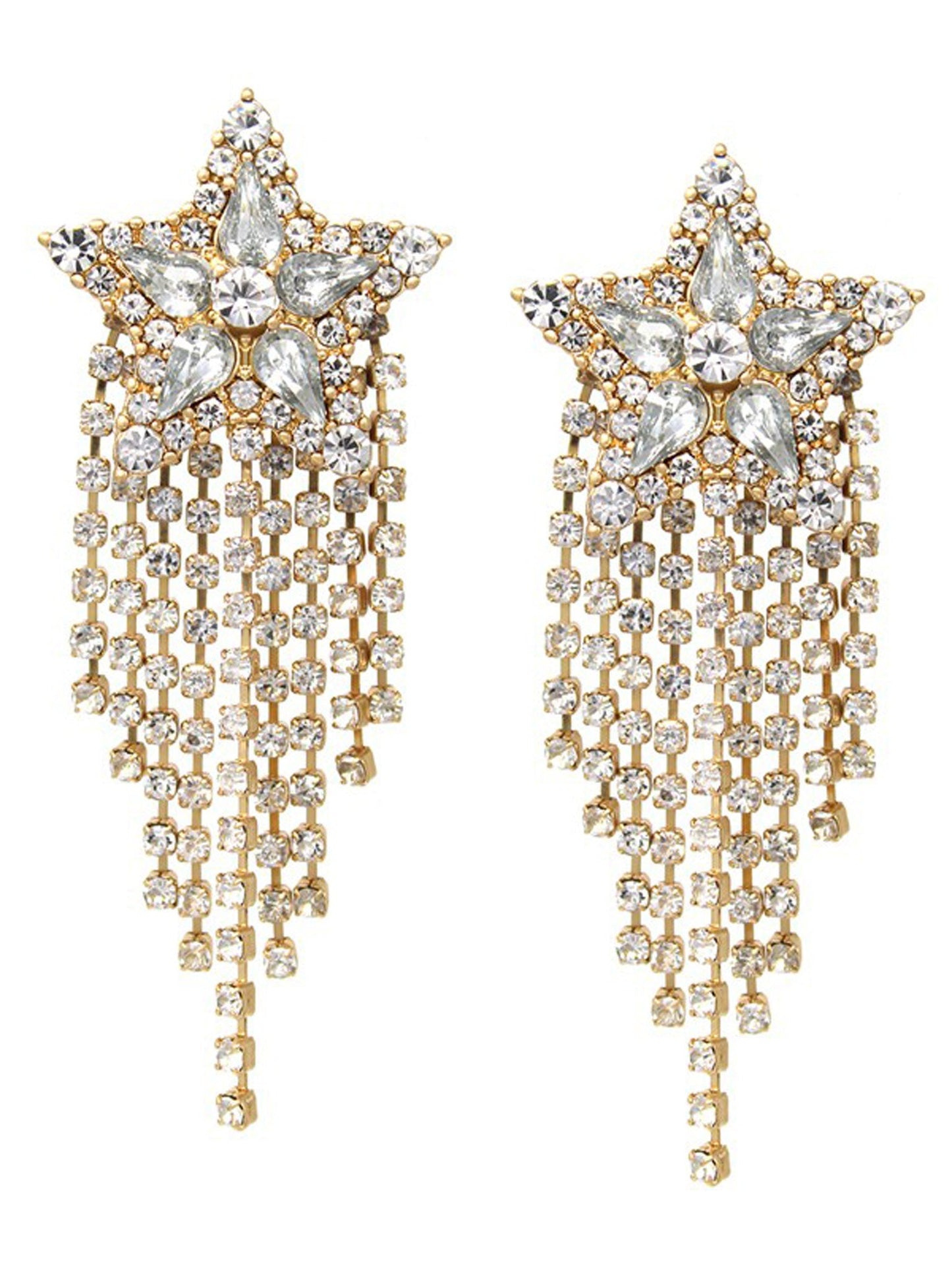 Rhinestone Pave Star with Fringe Drop Earrings