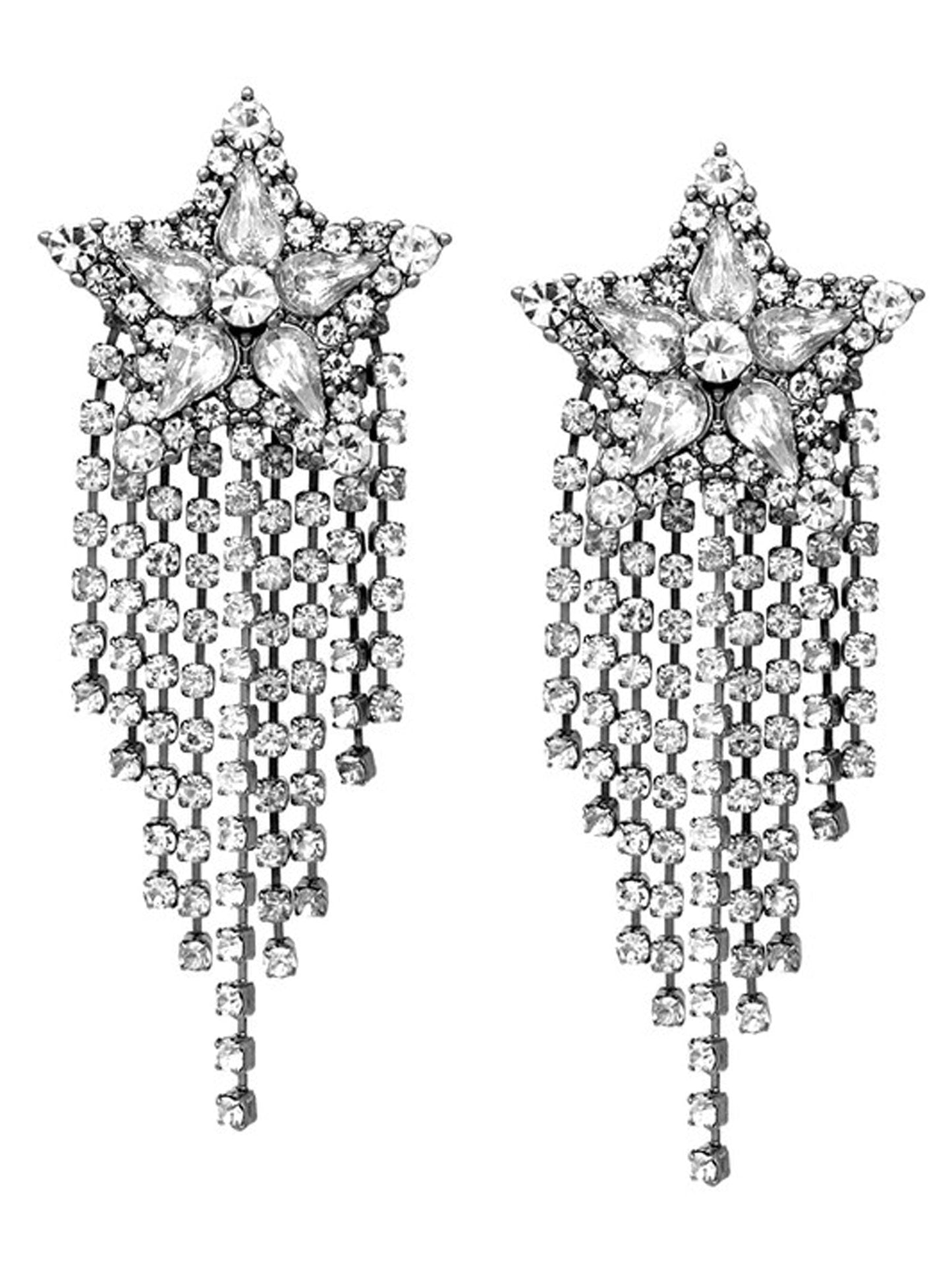 Rhinestone Pave Star with Fringe Drop Earrings