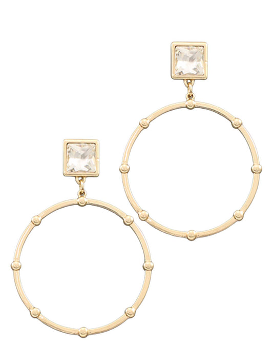 Square Stone Circle Earrings