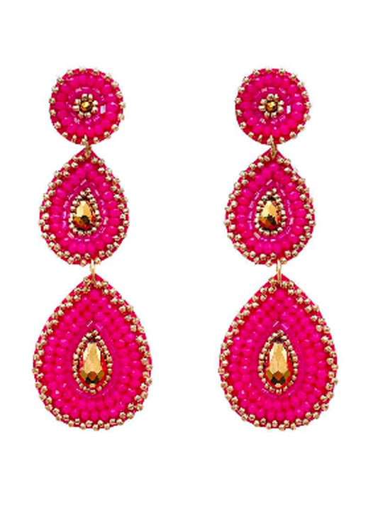 Stunning Glass Seedbead 3 Teardrop Earrings