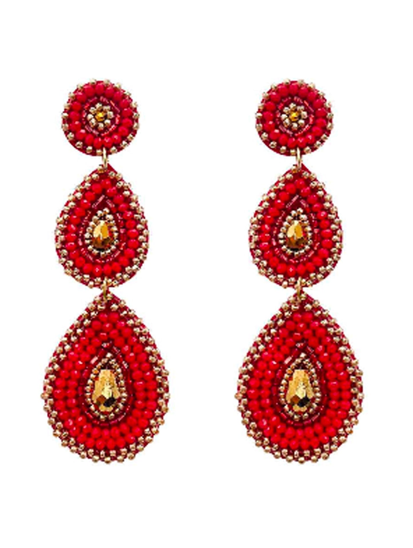 Stunning Glass Seedbead 3 Teardrop Earrings