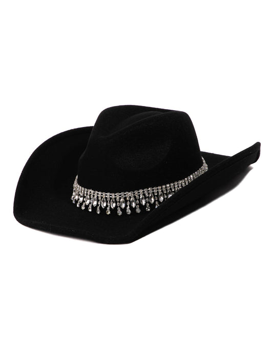 Rhinestone Fringe Chain Fedora Hat