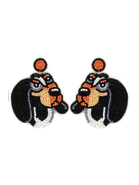 Seed Bead Drop Hound Dog Earrings